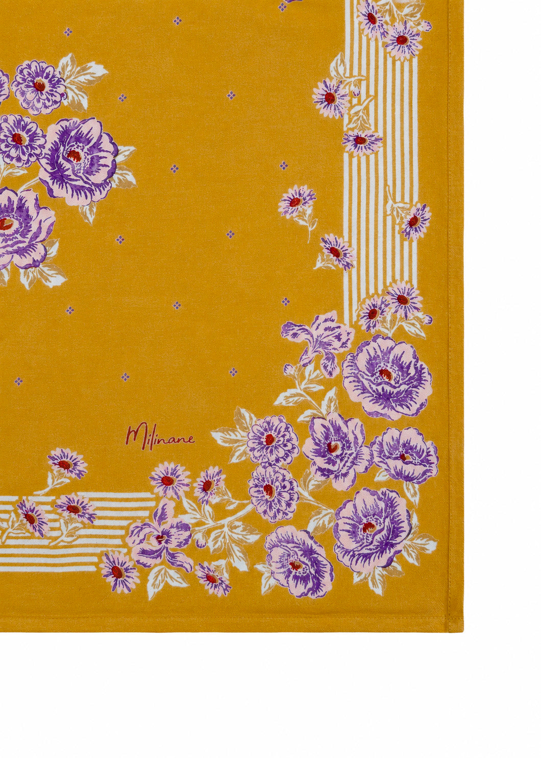 foulard-polka-moutarde-fleuri-coton-adulte-enfant-accessoire-cheveux-cou-milinane