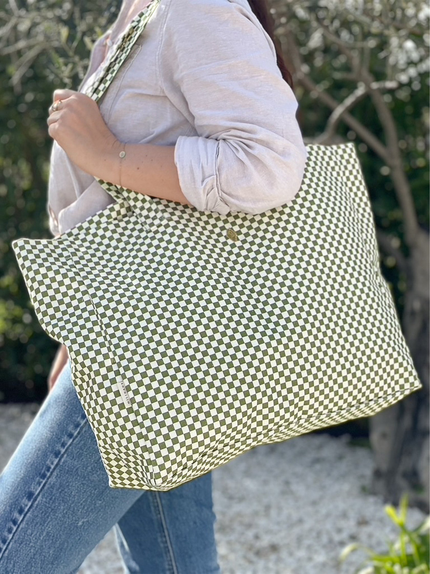 grand sac cabas damier vert