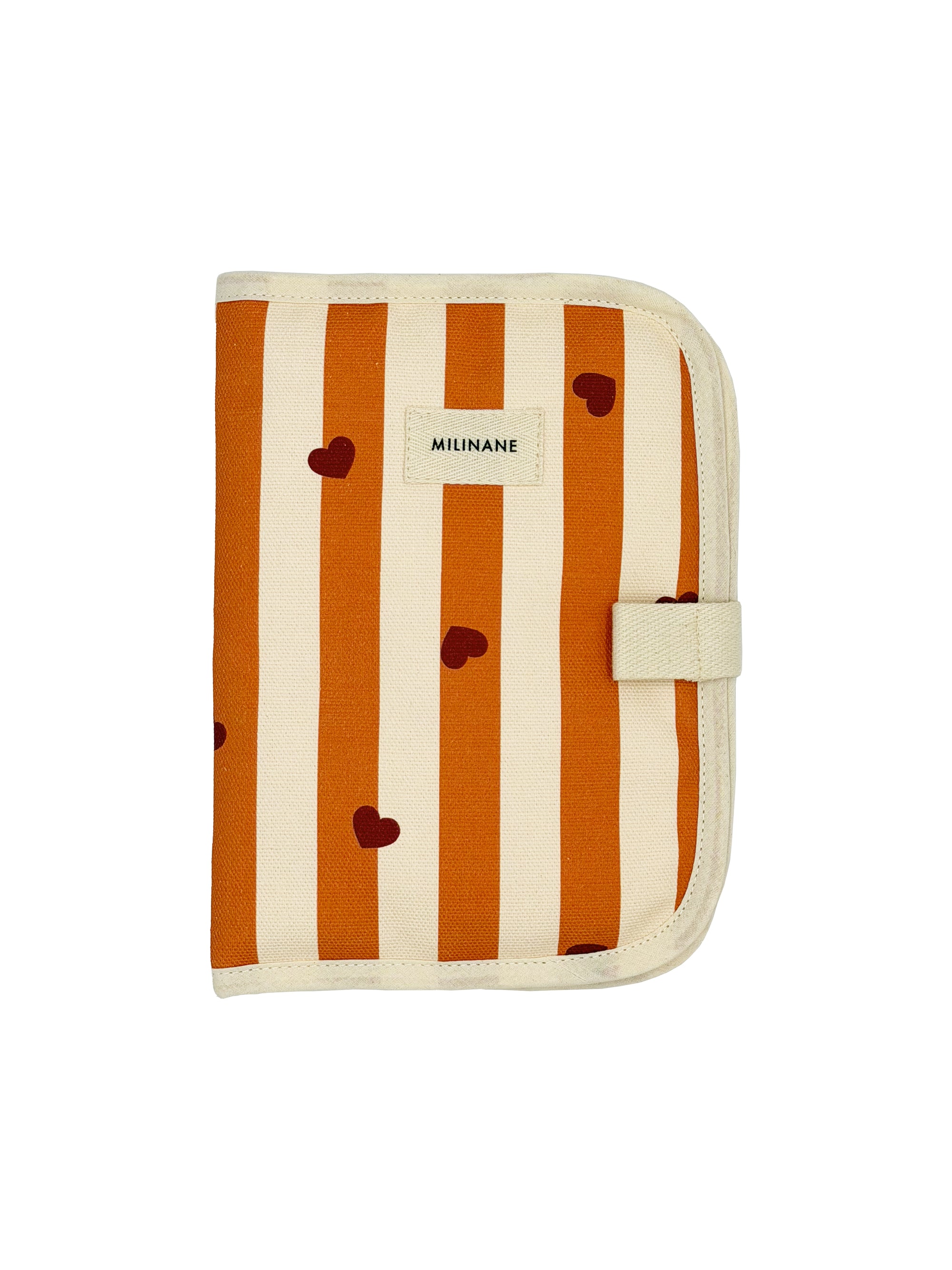 protege-carnet-de-sante-edgar-bebe-puericulture-naissance-cadeau-rayures-coeurs-orange-marron-bordeaux-caramel-milinane