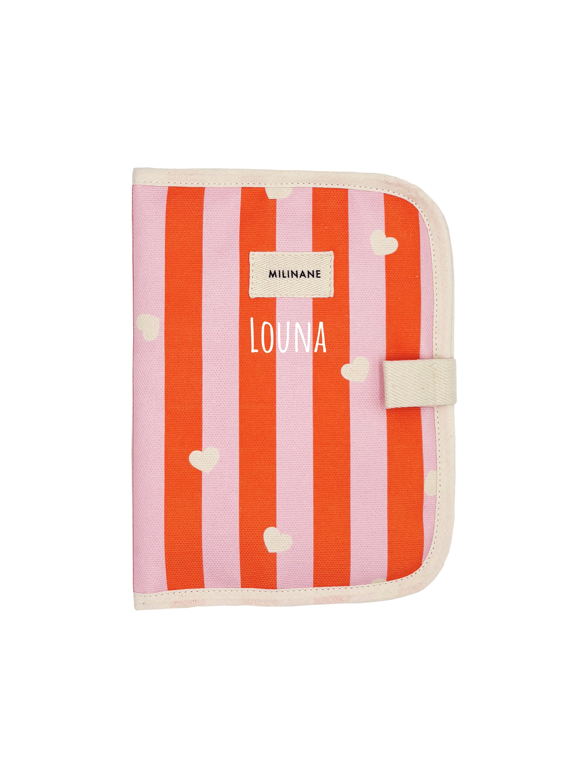 protege-carnet-de-sante-edgar-bebe-puriculture-naissance-cadeau-rayures-coeurs-rose-orange-lollipop-personnalise-milinane