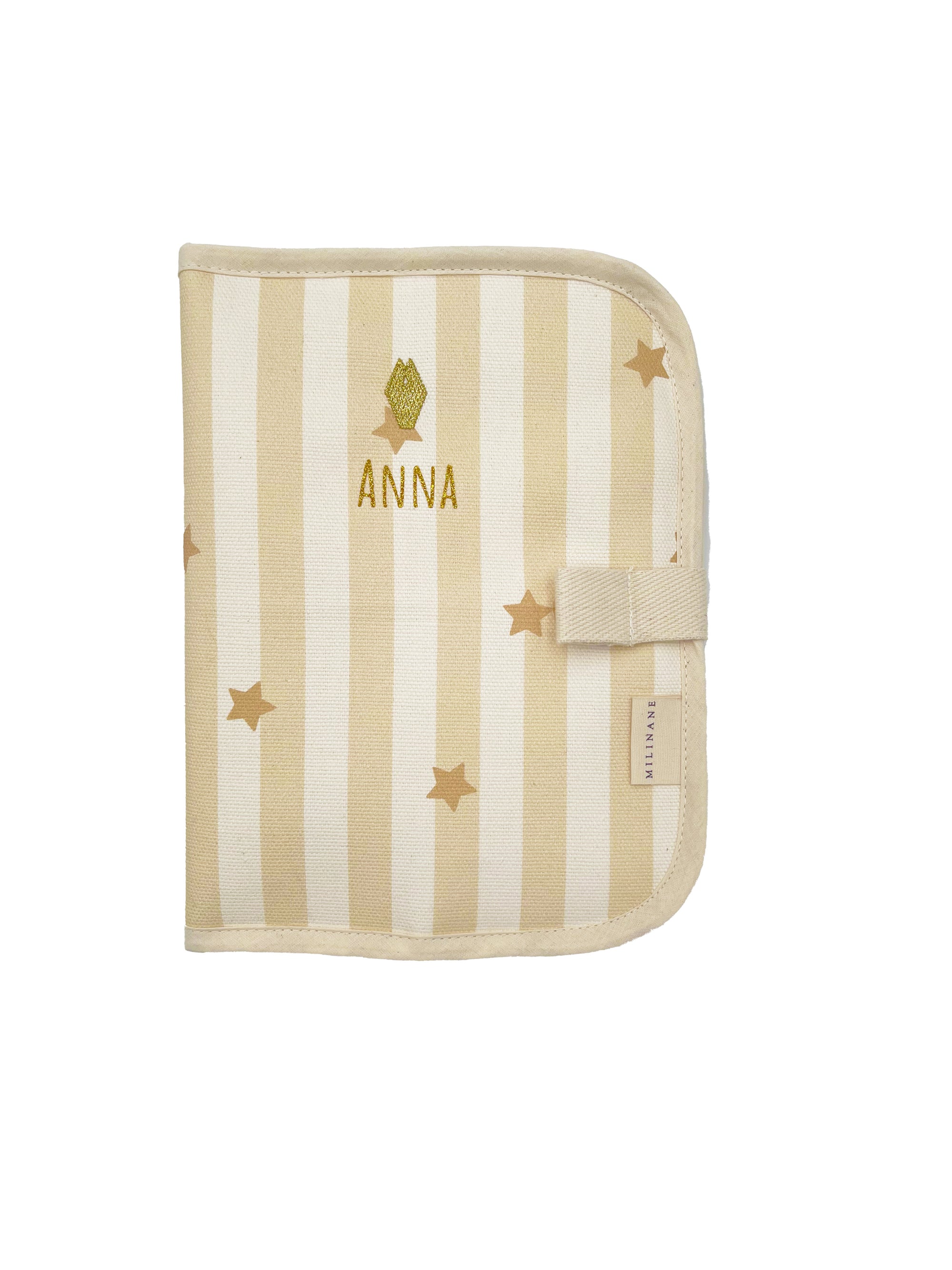 protege-carnet-de-sante-personnalise-motif-rayure-etoile-beige-milinane