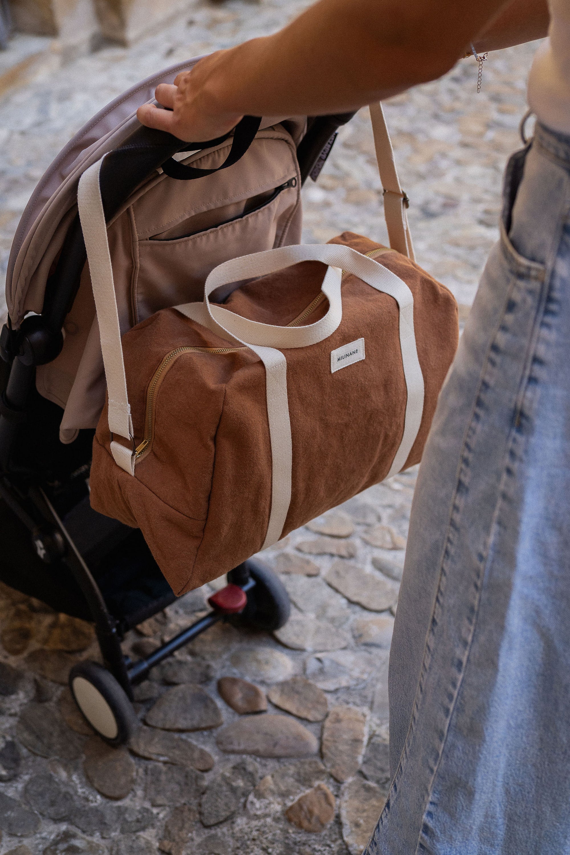 sac-a-langer-camel-marron-en-coton-pour-femme-milinane