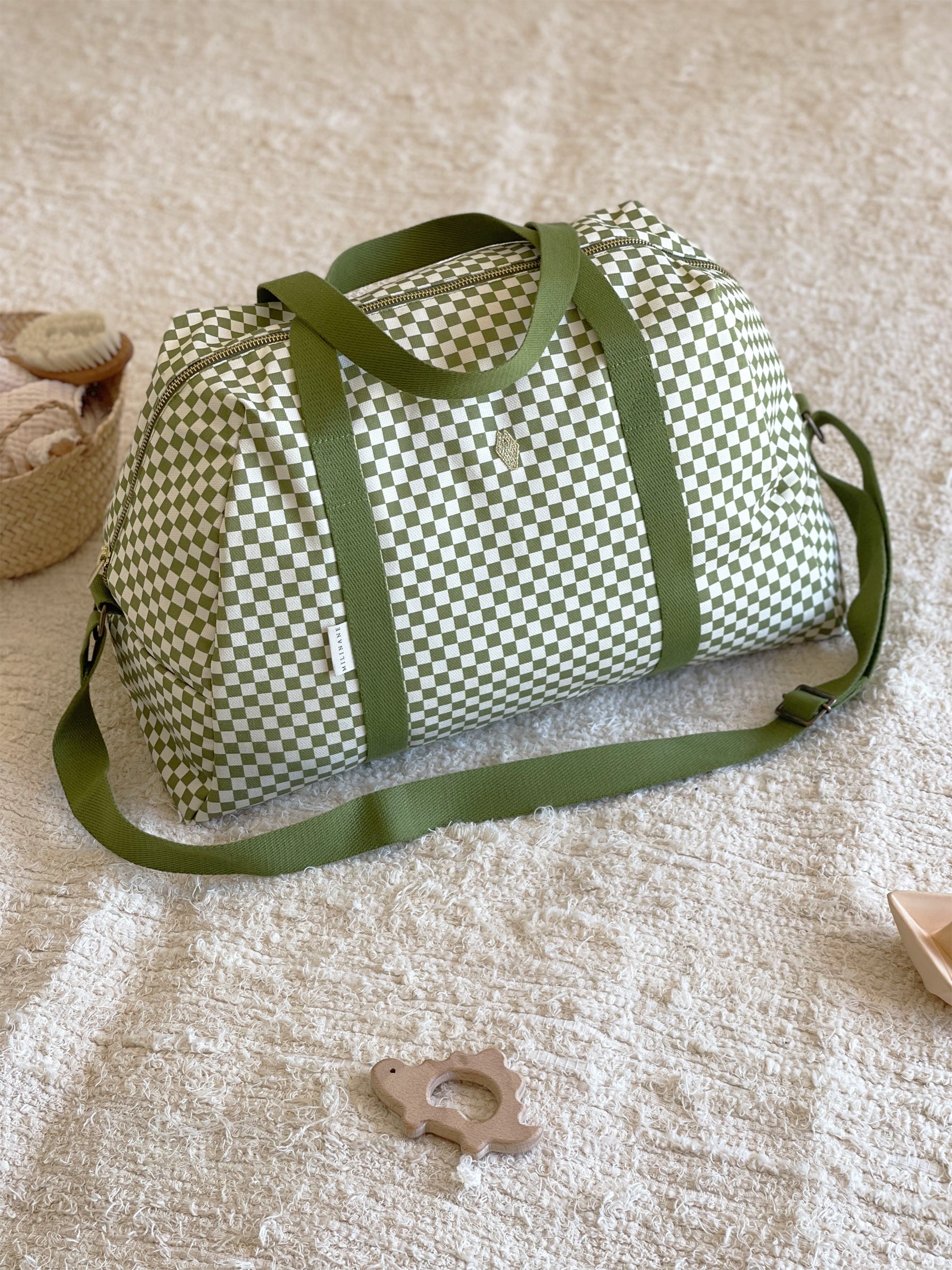 sac à langer damier vert olive milinane