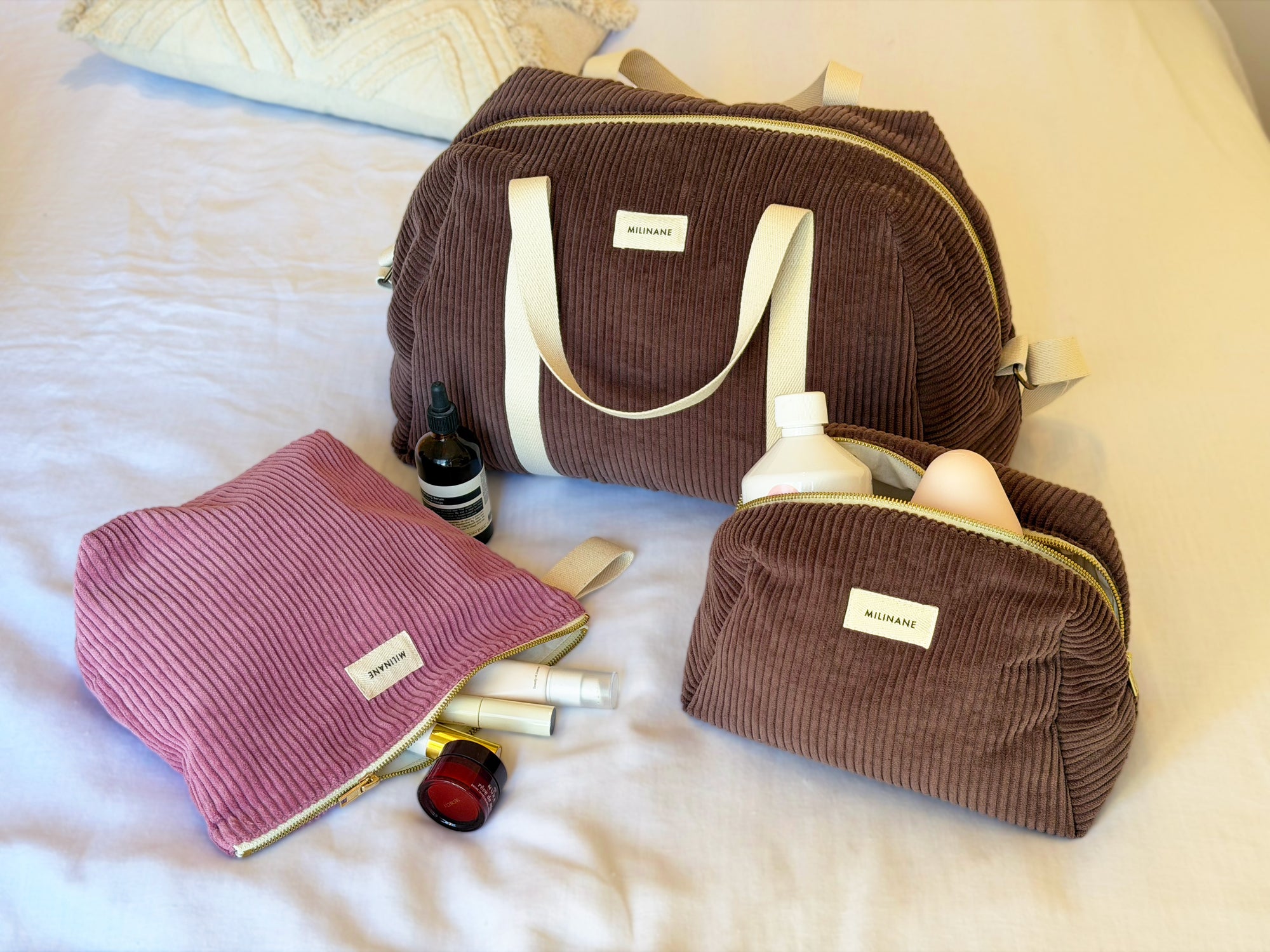 Sac à langer velours marron – Banane and co Sac à langer velours marron – Banane and co