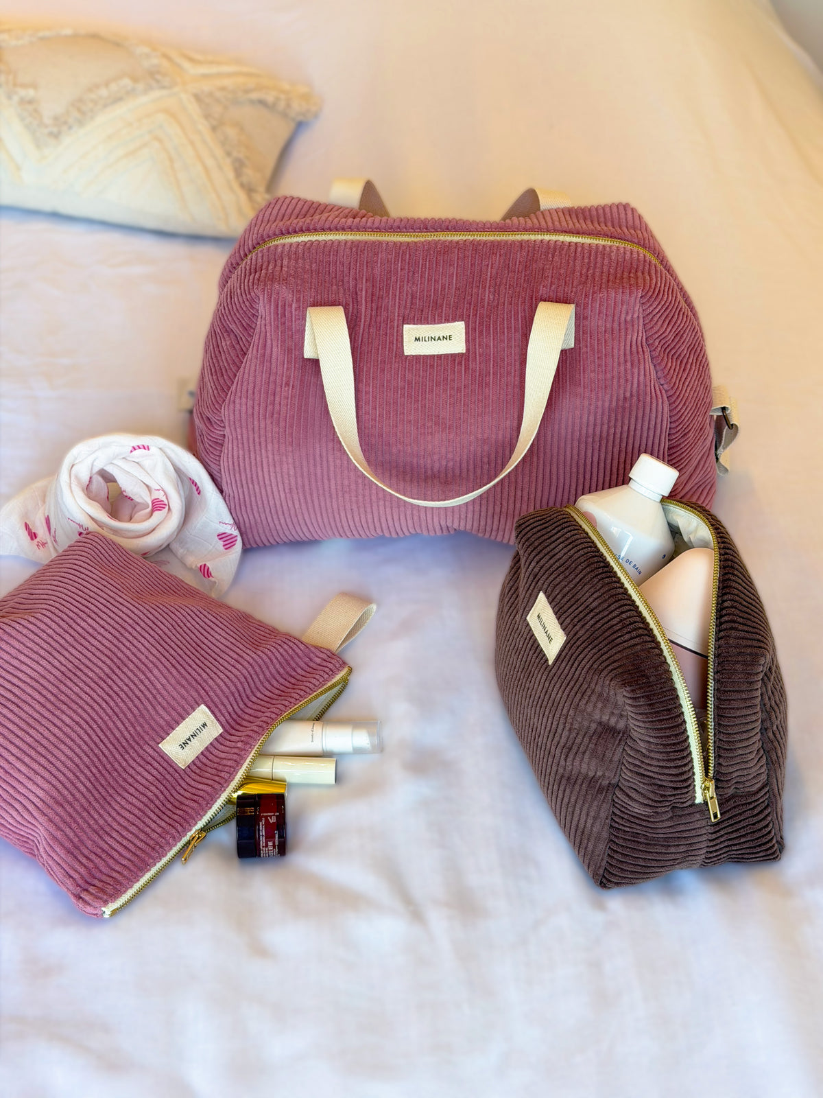 Lot De 5 Sacs à Langer Fourre-Tout Rose - Kit Complet Voyage Bébé Avec Matelas à Langer