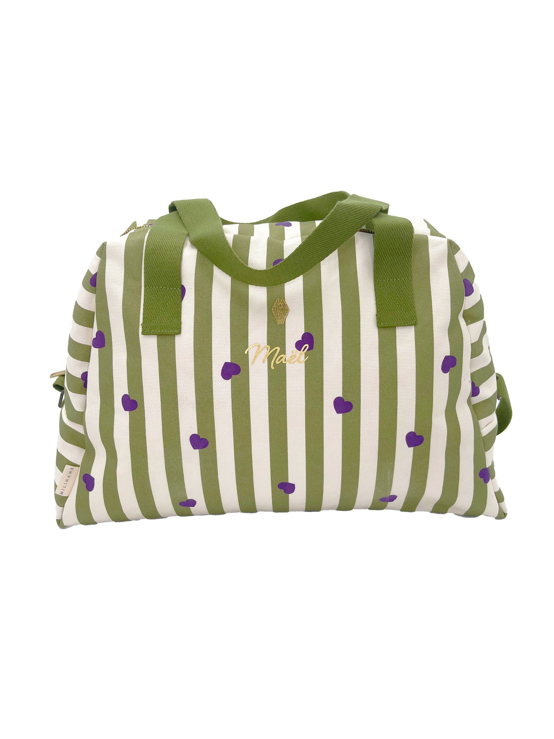 Sac à langer en coton à Rayure et coeurs MILINANE